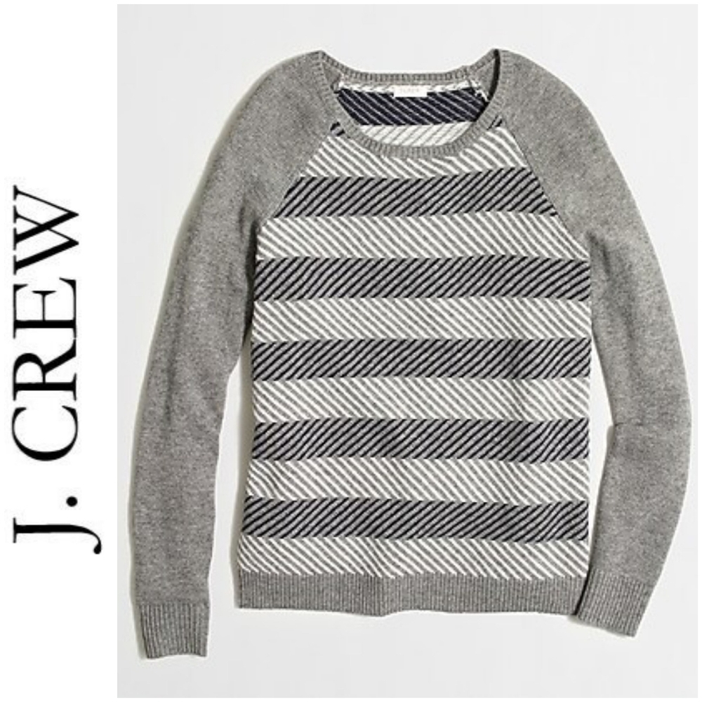 J.Crew Women's Gray Striped Raglan Sweater